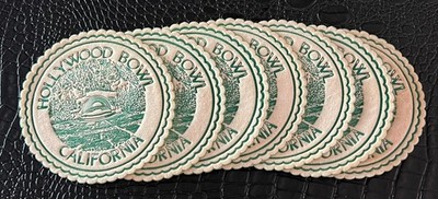 Vintage 7 Paper Coasters from the HOLLYWOOD BOWL in California Beige & Green