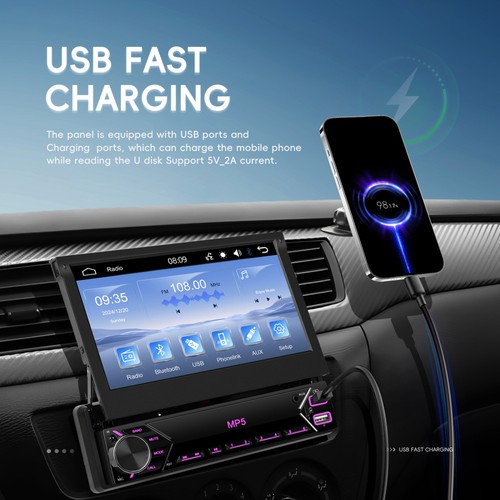 7" Single 1 DIN Flip Out Touchscreen Autoradio Bluetooth Mirror Link + Kamera - Bild 3 von 23