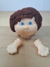 Vintage Darice Vinyl Craft Doll Making Head Hands Brown Curly Yarn Hair Blue