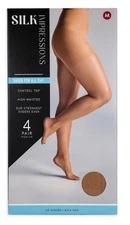 M - Silk Impressions Sheer Control Top High Waist Stockings 4 Pair Rich Tan 5213