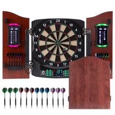 Electronic Dart Board with Wooden Door, Electric Dartboard with Heckler Lig...