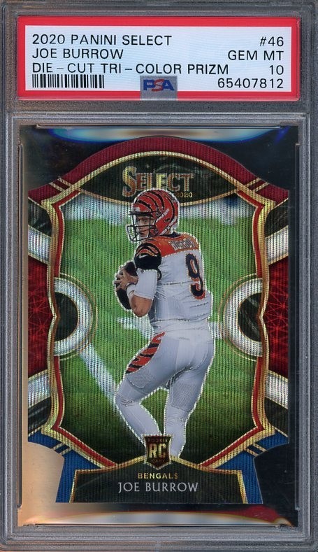 2020 Panini Select #46 Joe Burrow RC GEM-MT Die-Cut Tri-Color Prizm PSA 10 7812