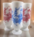 3 VTG 1950s Demitasse Colonial Milkglass Cups w/Handles, Pink/Blue, Preowned
