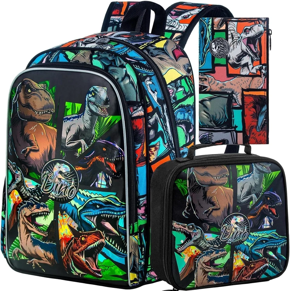 Cool 3PCS Dinosaur Backpack Set for Boys - Comfortable and Safe School Gear - Image 3 of 4