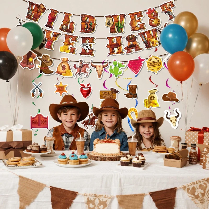 Vaquero Colgante Remolino, 12 Piezas Feliz Cumpleaños Vaquero Banner Colgante Lámina Remolinos Foto 3 de 4