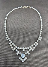 Vintage 1950s 60s Light Blue Rhinestone Necklace