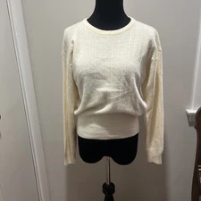 Vintage Liz Claiborne Angora Wool Long Sleeve Sweater Top Petite Medium Ivory