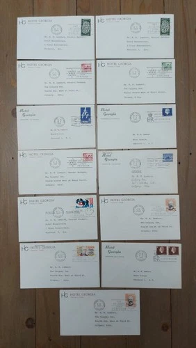 Canada Postal History - Lot of 13 FDC's with Hotel Georgia Cachet