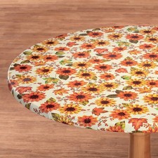 Fall Harvest Sunflower Vinyl Fitted Flannel Back Elastic Table Cover in 3 Sizes