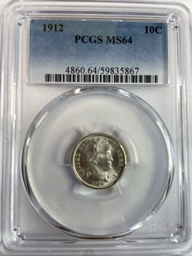 1912 Barber Dime PCGS MS64 / Brilliant White Silver Coin