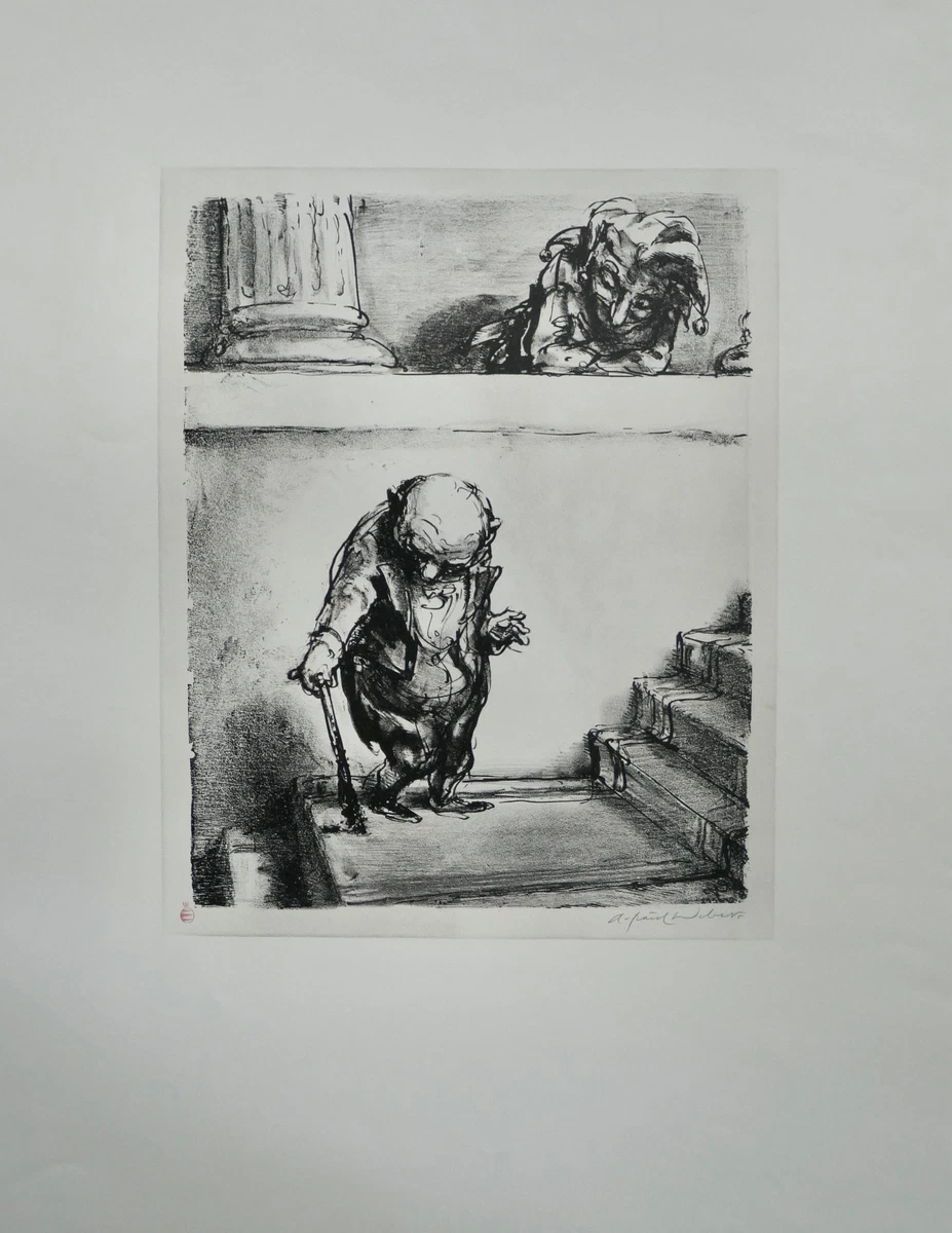 A. Paul Weber, Original Lithographie 1972, signiert, Dreck am  Stecken