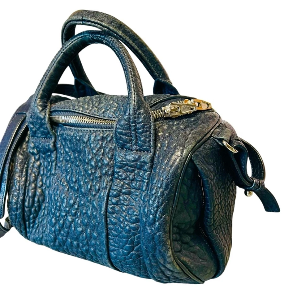 Bolso Bandolera Alexander Wang Azul Marino Cuero Guijarro Rocco Plateado Tachonado Lona Foto 4 de 4