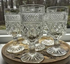 Vintage Anchor Hocking Wexford Goblets Diamond Pattern 6 5/8" Tall Set of 6