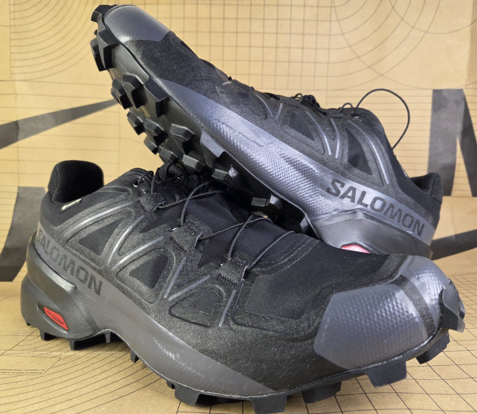 Nuove scarpe Salomon Speedcross GTX Trail da uomo taglia 11 nere escursionismo montagna corsa