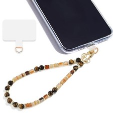 Marble Beaded Phone Wrist Strap,Detachable Phone Light Yellow Tiger Eyes