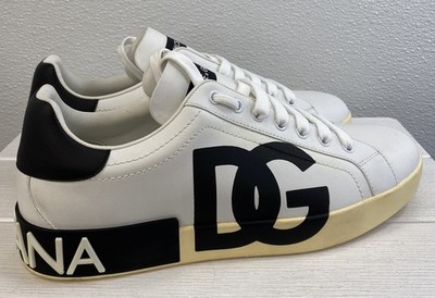 Dolce & Gabbana Portofino-Logo Sneakers Men's SIze US10 UK9 White/Black Leather