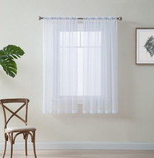 White Window Curtain Sheer Voile Panels for Small Windows, Kitchen, Living Room