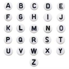 250 Black in white Acrylic Alphabet Letter Coin Beads 4X7mm Pick Your Letter
