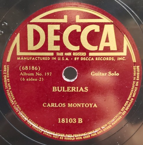 78 RPM Carlos Montoya Flamencan Guitar Solo 3x10" Decca Album No.197 excellent - Picture 14 of 16