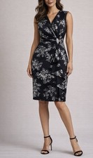 Jessica Howard Black & Silver floral Dress Rhinestones Broach Sz 8 NWT Glam