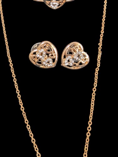 3-teiliges Set roségoldfarbene Strass Herz Armband Ohrringe & 18 Zoll Halskette - Bild 3 von 9