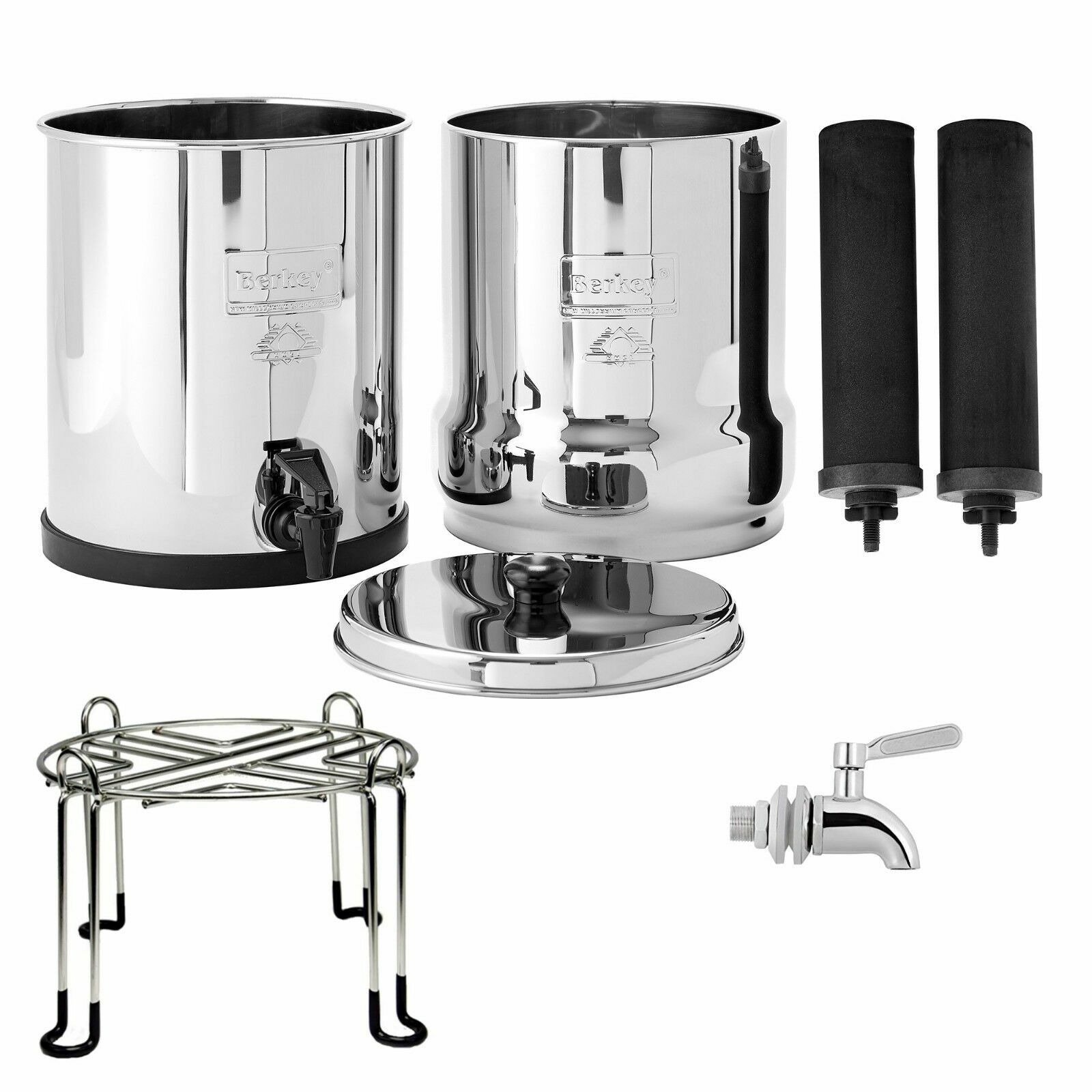 Big Berkey Water Filter Sys w 2 Black Fltrs, Stainless Steel Stand, SS ...