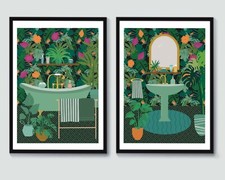Bathroom Art Prints - Set of Two - Bathroom Prints - Botanical Prints