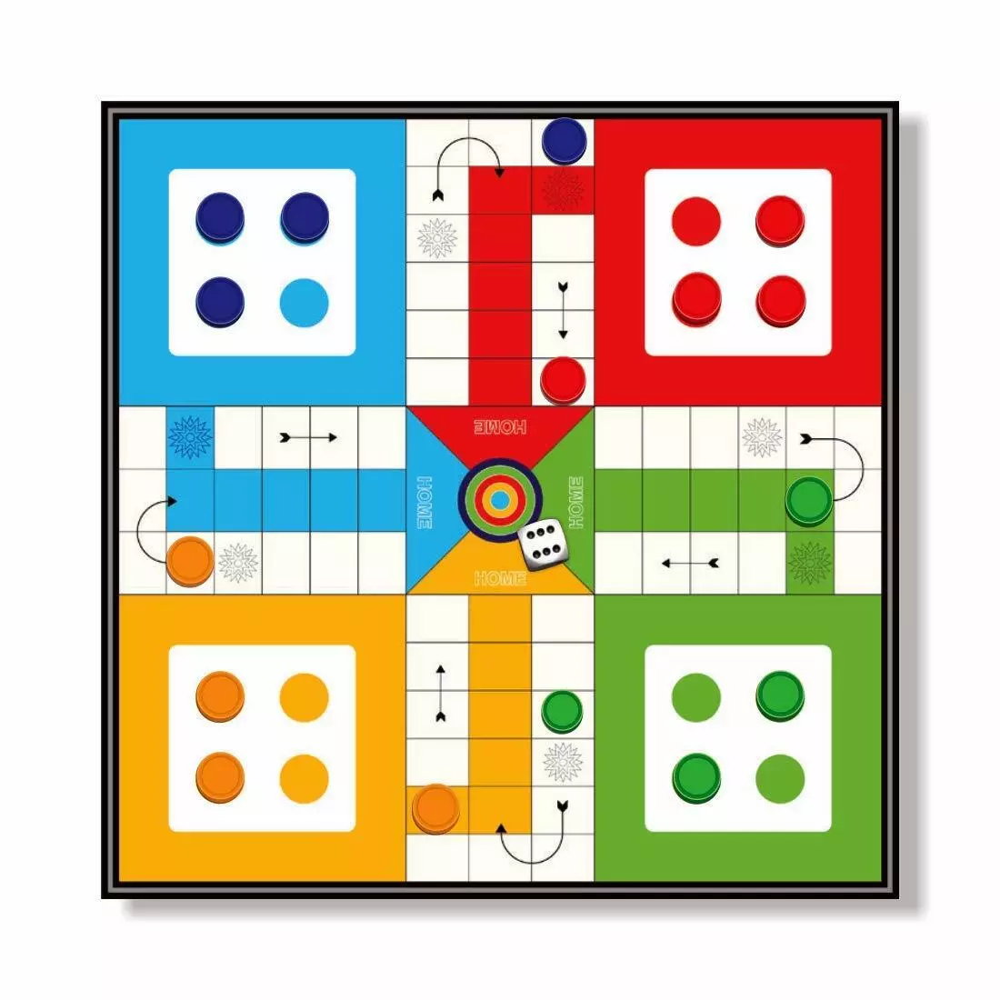 Ludo - Snakes & Ladders - Board Game - Foldable - with 4 Colours and 1 Dice