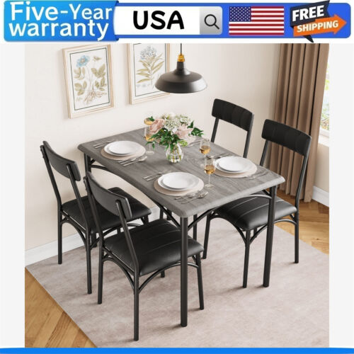 ✈️Dining Table Set for 4 Kitchen Table and Chairs Metal and Wood Upholstered Cha