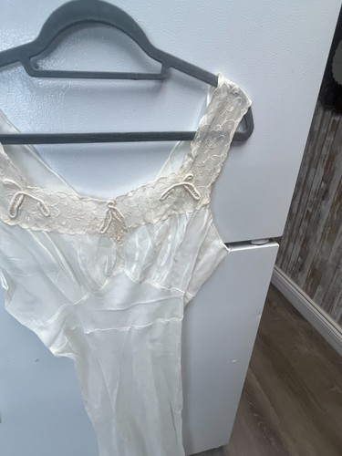 vintage lace robe + nightgown pegnoir set silk white sheer 2 piece! art deco - Picture 20 of 24
