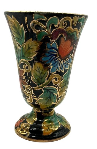 Jarrón floral pintado a mano H. Bequet Quaregnon Bélgica de colección con detalles dorados 7" - Imagen 2 de 5