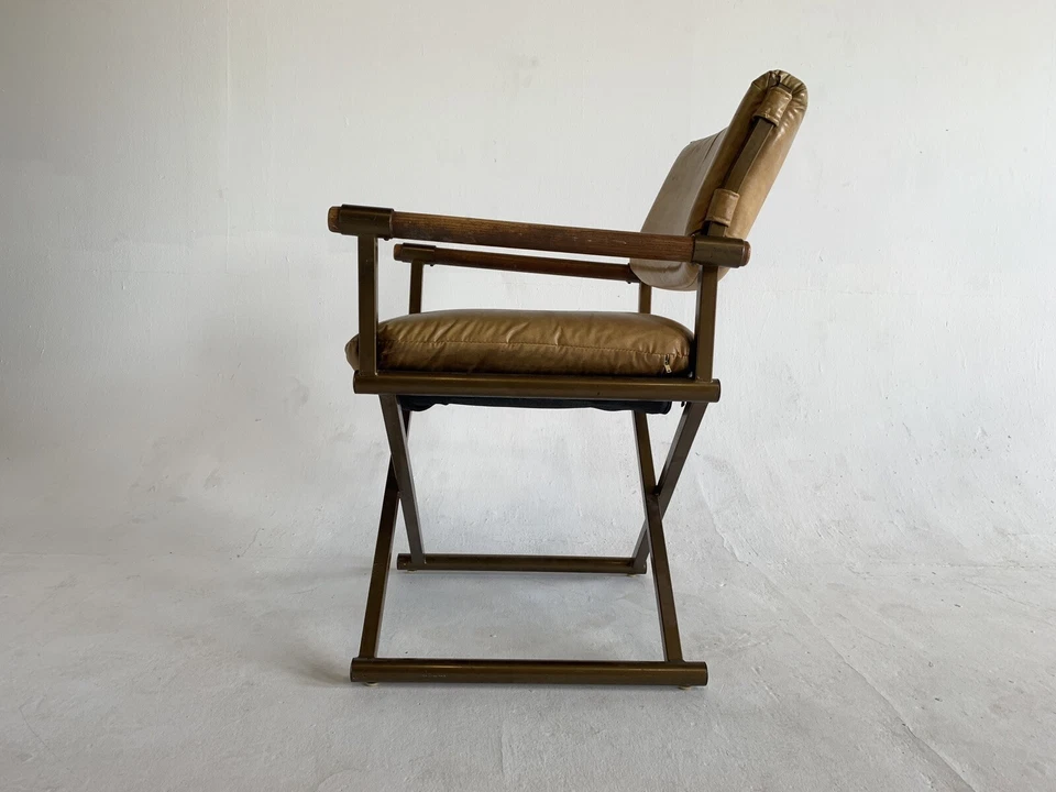 +4 Cadeira Diretora Vintage Meio Século Moderna Estilo Daystrom Latão Naugahyde Madeira - Imagem 3 de 4