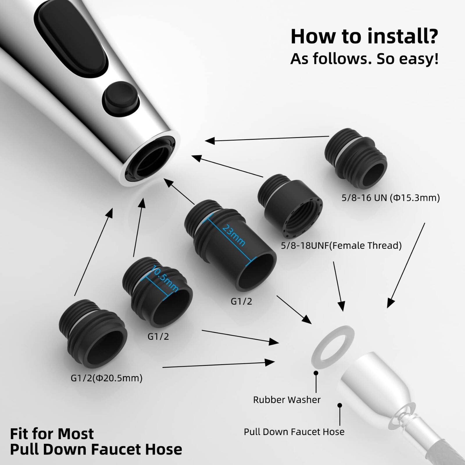 Hibbent Kitchen Faucet Head Replacement, Pull Down Kitchen Spray Head 3