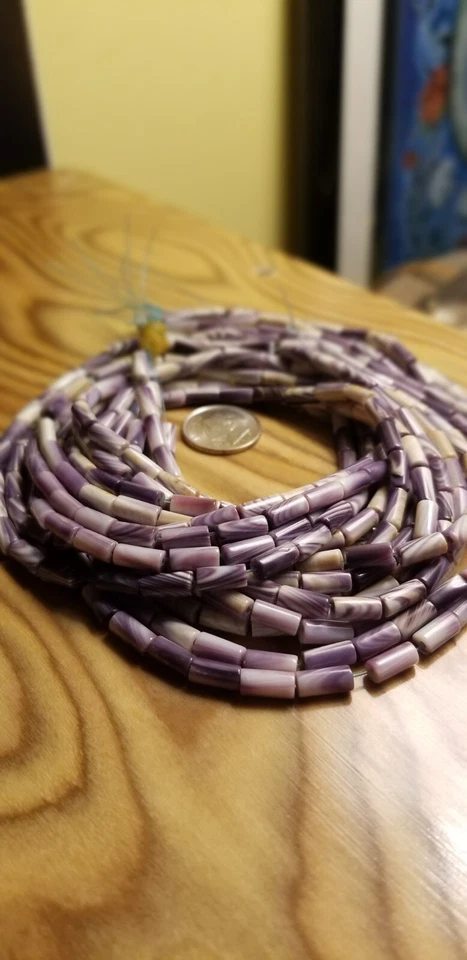 🔥Vintage Authentic Purple White Quahog Wampum Rare Jewelry Beads- Strand of 80 - Image 4 of 4