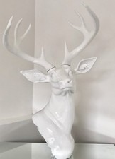 Large Stag Head Deer Sculpture Wall / Floor Standing Statue White