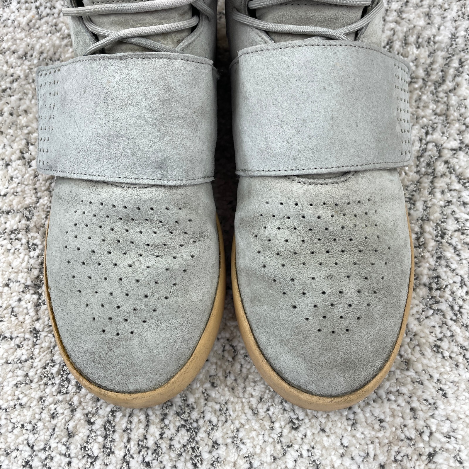 Adidas Tubular Invader Strap Men Size 8 Sesame Solar Slime Sneaker Gray High Top