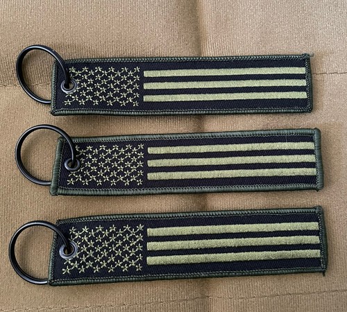 3 Pack USA American Flag Keychain Tags with Key Rings Double Sided Embroidered - Picture 3 of 8