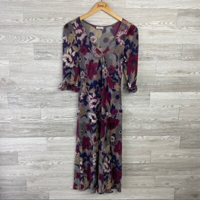 Max & co Floral 3/4 sleeve Lana/Wool Maxi Dress Size Large Boho Vneck