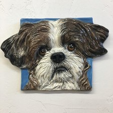 Shih Tzu Ceramic dog tile wall hang handmade sculpture by Sondra Alexander Art