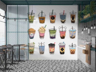 3D Bubble Milk Tea Selbstklebende Abnehmbare Tapete Fototapete 90