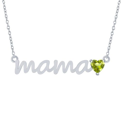 1 CT Heart Lab Created Peridot Love Mama Pendant Chain 14K White Gold Plated - Picture 2 of 4