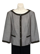 Evan Picone Jacket Blazer Size 12 Brown White 5 Button Career Office Boat Neck