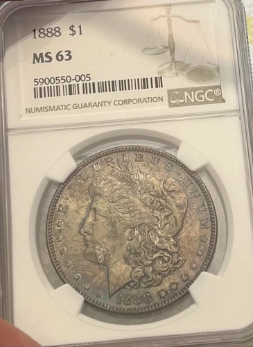 1888 Morgan Silver Dollar Coin NGC MS63 Original Toning