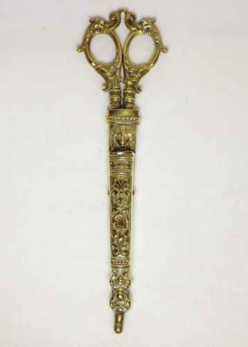 Antique Victorian Sewing Scissors Dagger w/ Brass Handles & Sheath - Picture 2 of 22