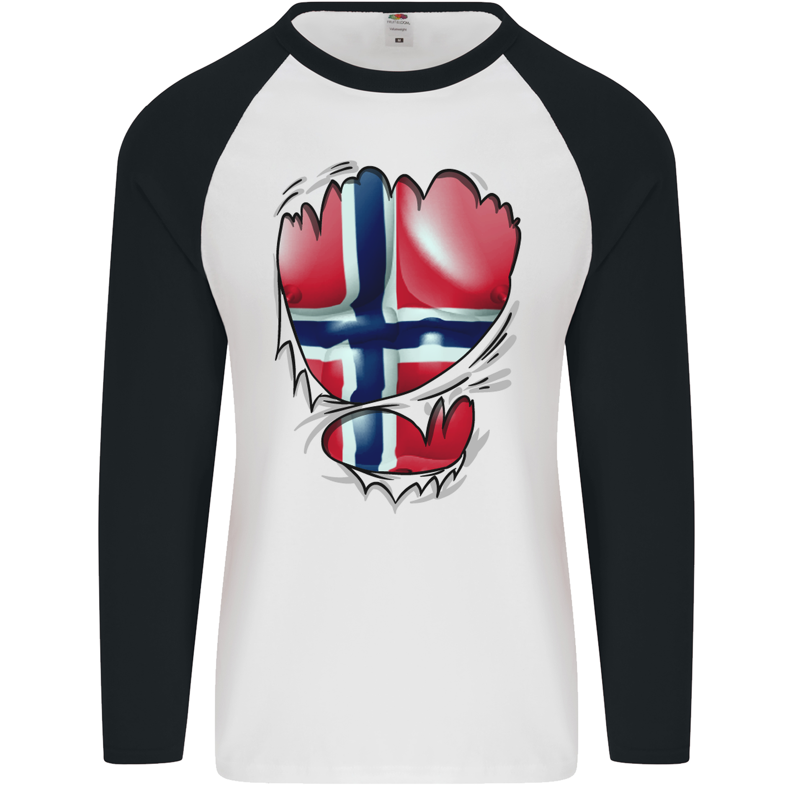 Gym Norwegian Flag Ripped Muscles Norway Mens L/S Baseball T-Shirt