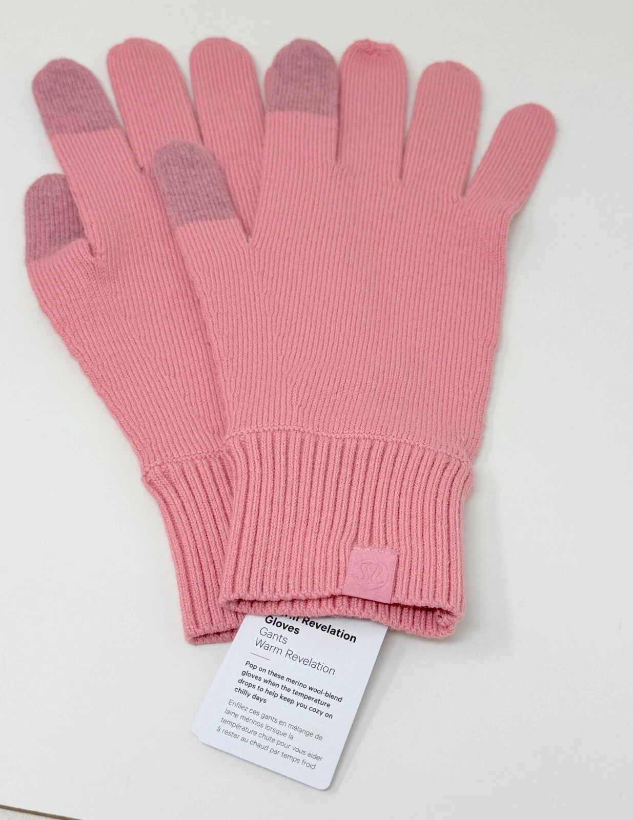 Lululemon Warm Revelation Gloves Pink Size L Wool Blend Unisex SZ Guide Below