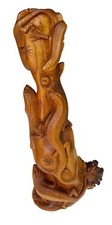 19&rdquo; Carved Burl Wood 7 Lizards Reptile Sculpture Lizard Figurine See Video