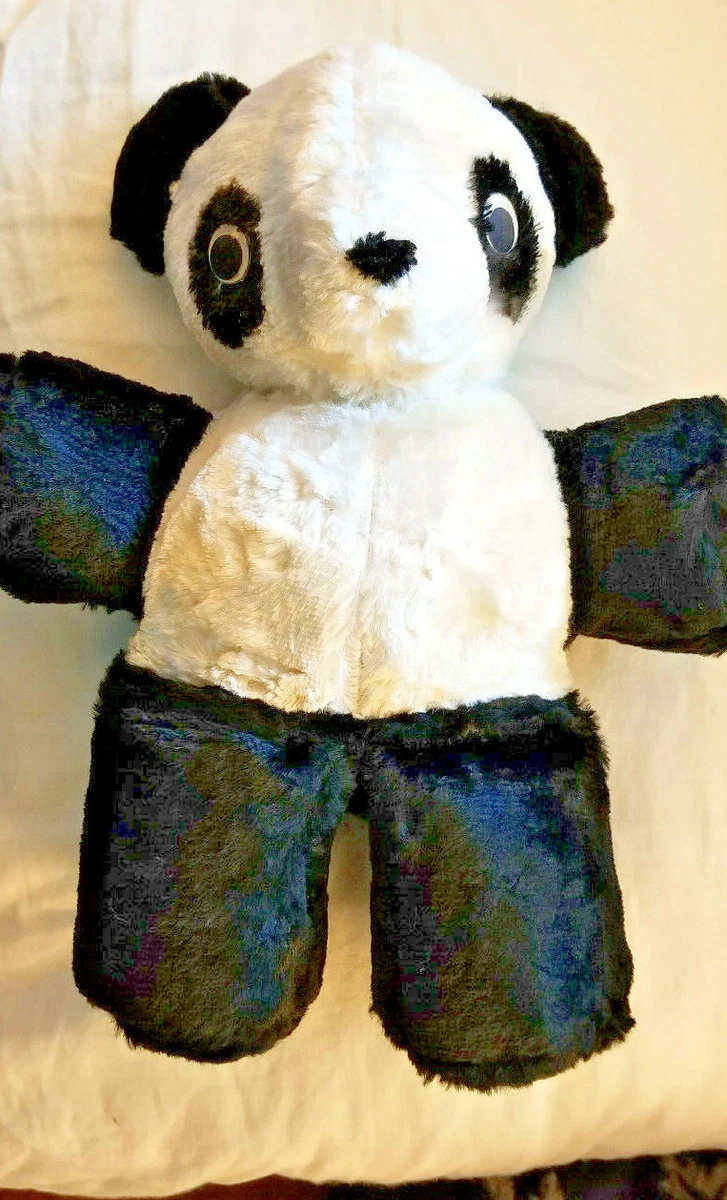 vintage crushed velvet panda bear plush stuffed animal google eye