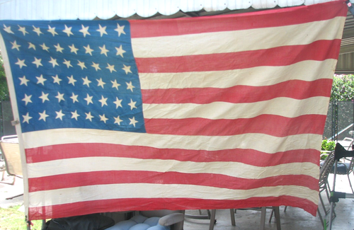 Large Vintage 48 Star American Flag 88” x 58" Three Brass Grommets Thin Fabric