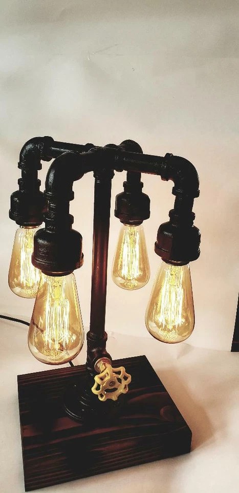 Ретро промышленного стиля трубы капли вниз 4 Edison лампа на деревянной основе - Изображение 3 из 3